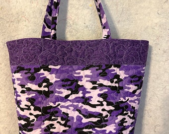 Large Purple Camouflage quilted Bag, Totes, Purse Handmade