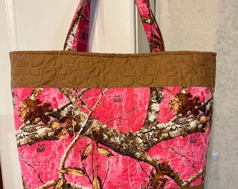 Pink Camo Realtree Quilted Tote Bag Purse handmade