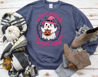 In Octeber We Wear Pink Halloween Shirt, Cute Pink Ghost Sweatshirt, Mean Girls Halloween Shirt, Boo Book Halloween Tee