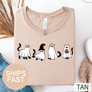 Halloween Cat Shirt, Black Cat Ghost Shirt,Cool Halloween Cat Shirt, Cat Lover T-Shirt, Halloween Apparel, Ghost Cat Shirt
