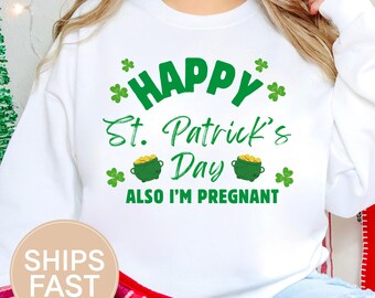 Pregnancy Announcement Sweatshirt: Shamrock Embroidery for St. Patrick’s Day Gildan sweater