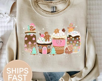 Gingerbread Christmas Coffee Sweater, Christmas coffee Gildan 18000, Coffee Lover Latte drink