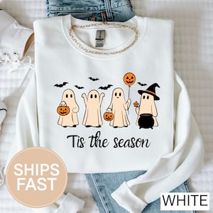 Sudadera &quot;Tis The Season Ghost&quot;, cuello redondo de Halloween y otoño, Gildan 18000, camisa &quot;Spooky Season&quot;, suéter &quot;Bonito fantasma&quot;