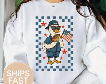 Patriotic Goose Sweatshirt Memorial Day, Funny 4th of July Crewneck, American Flag Red White & Blue USA Gift