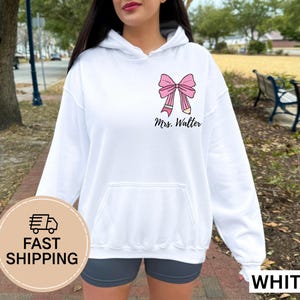 Custom Teacher Coquette Bow Sweatshirt,Personalized Teacher Name Shirt, Cute Teacher Christmas Gift, Back to School ,Teacher Appreciation