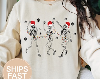 Christmas Dancing Skeleton Sweatshirt, Skeleton Christmas Shirt, Christmas Crewneck, Holiday Sweater, New Year Shirt, Christmas Lights Shirt
