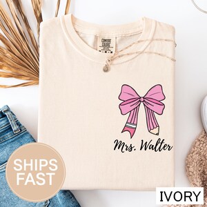 Custom Teacher Coquette Bow Sweatshirt,Personalize Teacher Name Shirt,Teacher Appreciation Gift,Cute Teacher Christmas Shirt,Back to School