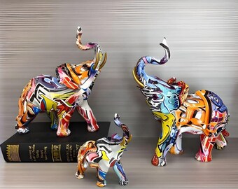 Graffiti-Harz-Elefant-Statue | Bunte Statue | Ideales Geschenk | Kunstliebhaber | Heimdekorationen | Dekor | Stildesign