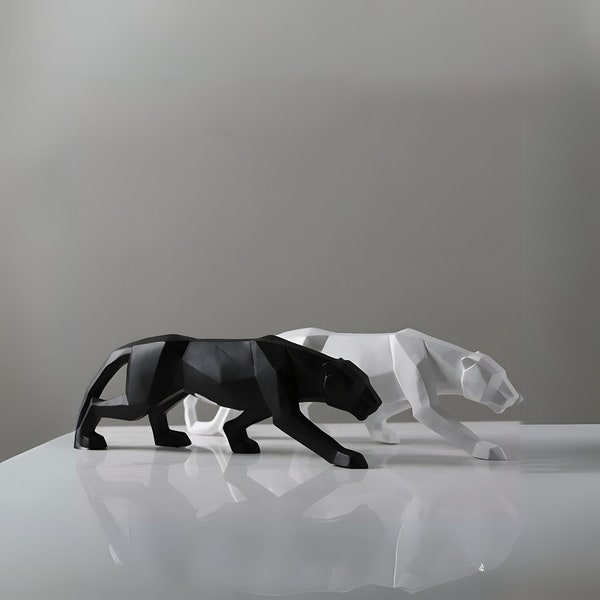 Dynamic Panther Sculpture - Striking 3D Design, Home Decor Statue, Elegant Jaguar Figurine, Tiger Cat Model, Angular Wildlife Art