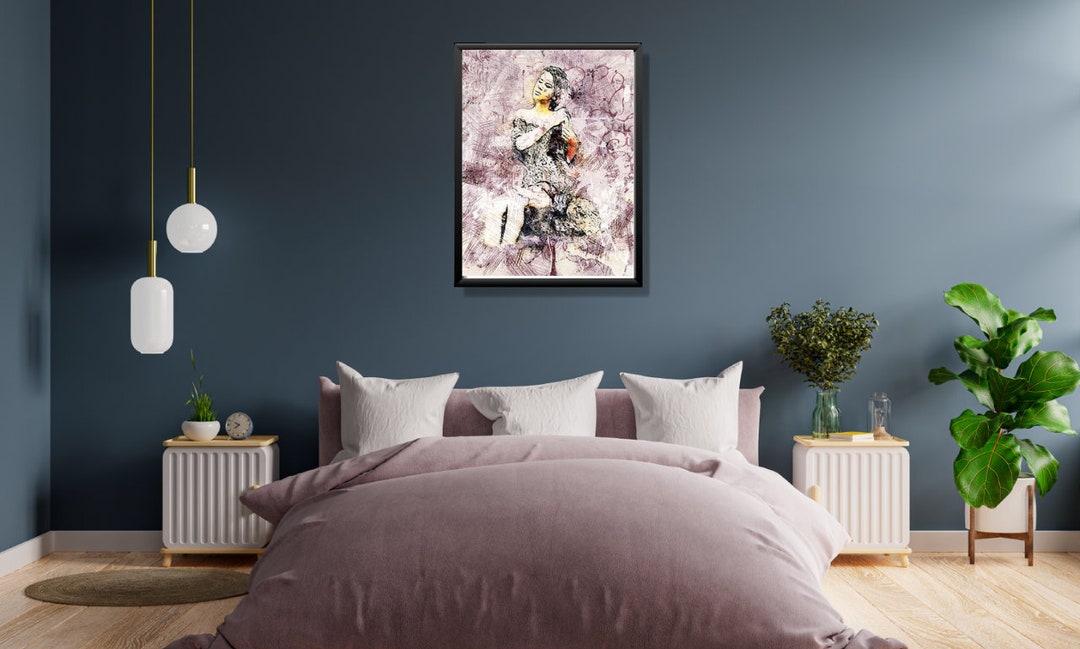 Sitting Girl Pensive Printable Bedroom Wall Art, Instant Digital ...