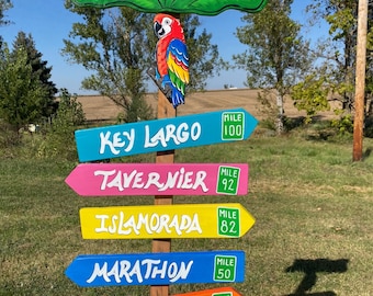Florida Keys Directional signs, Palmtree, Coconut Tree, Six keys, Parrot