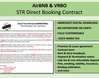 AirBNB Direct Booking Contract | Attorney Written | Short-Term Rental (STR) Contract | VRBO | Word Document Template