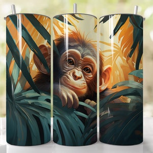 Baby Chimpanzee 20 ounce tumbler design sublimation tumbler wrap PNG design cute design tumbler