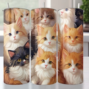 Cute cat tumbler wrap 20 ounce skinny tumbler PNG design cat tumbler PNG sublimation wrap cat lover PNG tumbler design