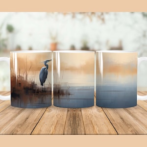 Great Blue Heron mug wrap coffee mug sublimation wrap template png 11 oz & 15 oz mug wrap sublimation design