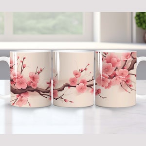 Cherry blossom mug wrap coffee mug sublimation wrap template png floral mug wrap sublimation design