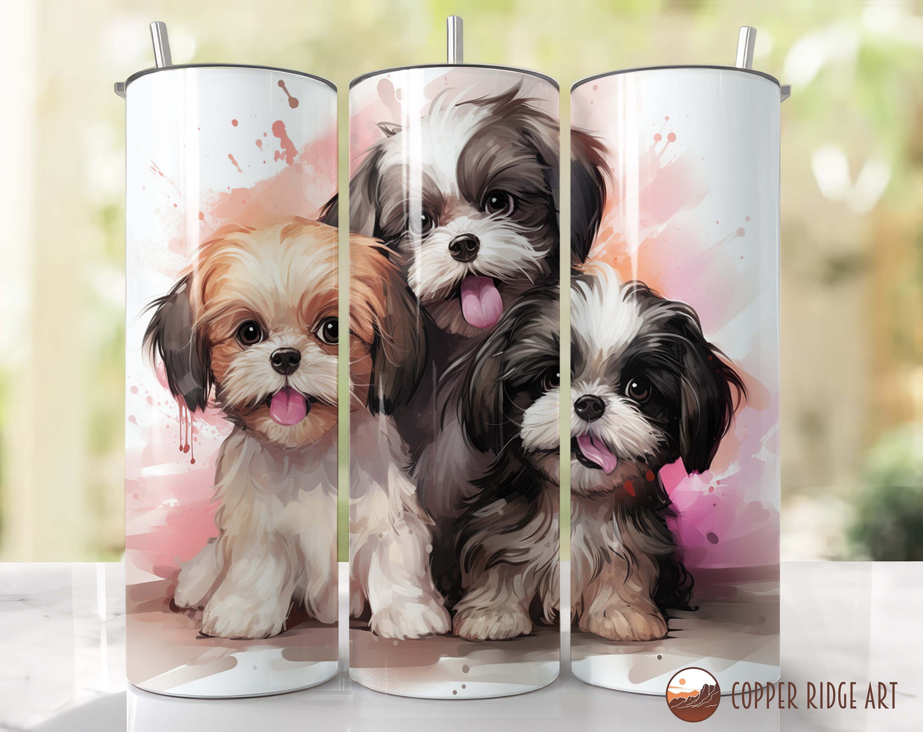 Shih Tzu Watercolor Tumbler Design PNG File 20 Oz Skinny Tumbler Wrap ...