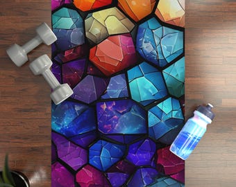 Stained Glass Yoga Mat, Colorful Workout Mat, Meditation Mat, Exercise Mat, Non-Slip Pilates Mat, Geometric Pattern