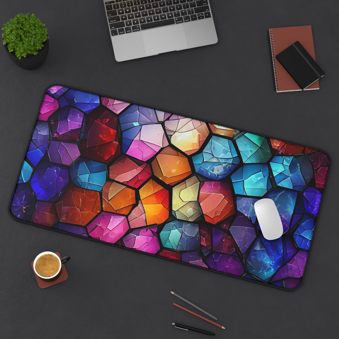 Stained Mat Stained Glass Pattern Desk Mat, Colorful Geometric Mouse Pad, Office ...