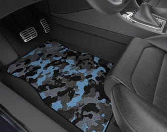 Blue Camo Car Mats set of 4, Camouflage Floor Mats for Auto, Hunter Gifts, Off Road Vehicle Mats
