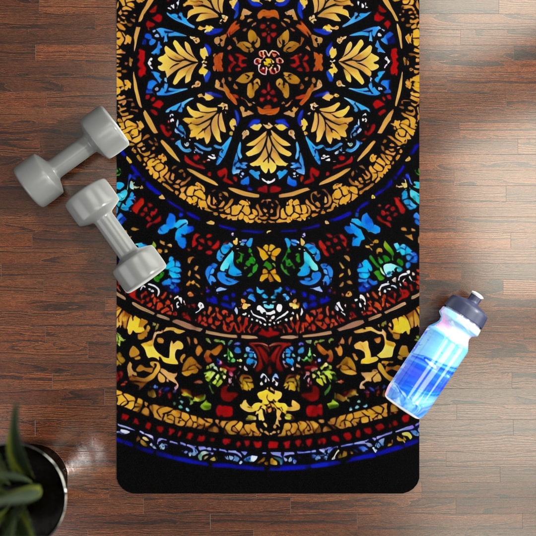 Stained Mat Stained Glass Persian Rubber Yoga Mat, Mosaic Floral Pattern ...