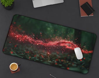 Magical Glowing Spores Dark Forest Desk Mat, Fantasy Gaming Mouse Pad, Mythical Garden