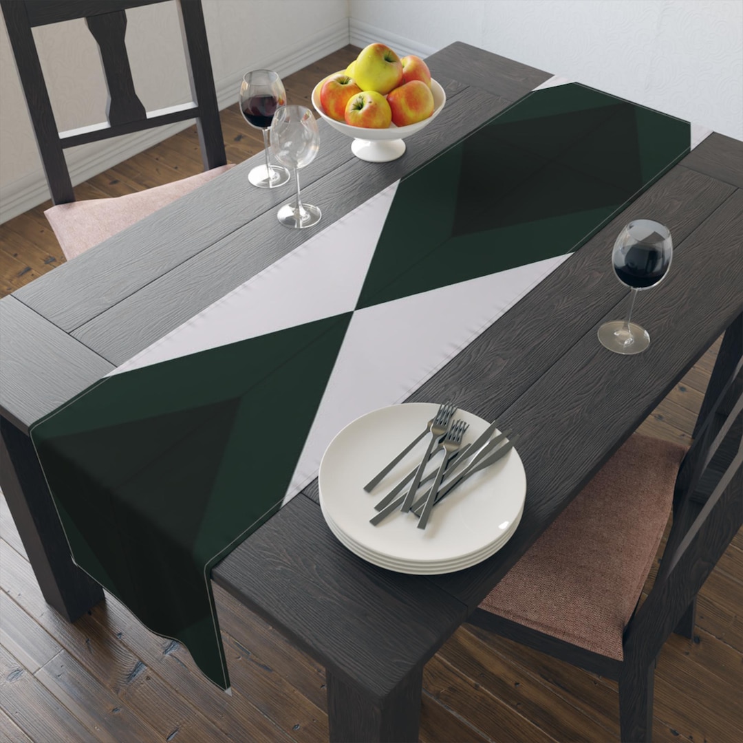 Geometric Diamond Pattern Table Runner, Dark Green Cotton-poly - Etsy