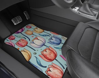 Colorful Tulip Car Mats set of 4 | Floral Floor Liners, Gift For Mother Girlfriend Wife