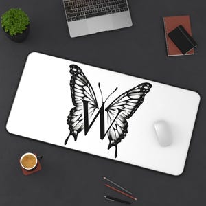 Custom Initial W Desk Mat, Personalized Monogram Mouse Pad, Office Decor, Name Letter Keyboard Mat, Personalised Work From Home Desk