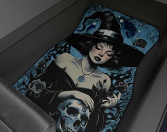 Gothic Witch Car Mats: Spooky Floral Skull Automotive Decor