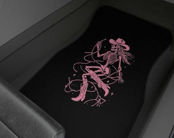 Pink Cowgirl Skeleton Car Mats: Western Auto Accessory Set