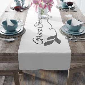 Grace Changes Everything Table Runner, Christian Script Typography, Vine Motif