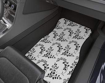 Black Botanical Vine Pattern Car Mats, Simple Plant Lover Gift