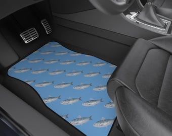 Blue Sardines Car Mats: Ocean Auto Decor, Set of 4