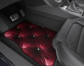 Red Tufted Velvet Pattern Car Mats, Retro Faux Vinyl Button Booth Car Mats