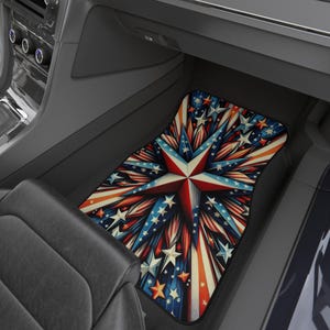 Patriotic Car Mats Set, Star Spangled Style, Automotive Accessories, Car Decorations, USA-themed Gifts, Independence Day Car Decor