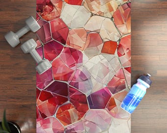 Pink Stained Glass Rubber Yoga Mat, Stained Glass Pattern, Valentines Day Gifts Non-Slip Mat