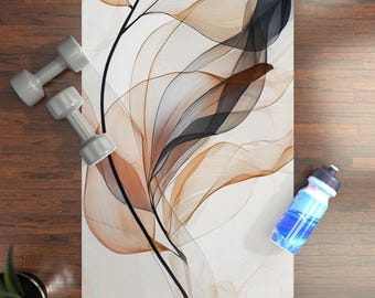 Abstract Smoky Leaves Rubber Yoga Mat, Neutral Botanical Flow