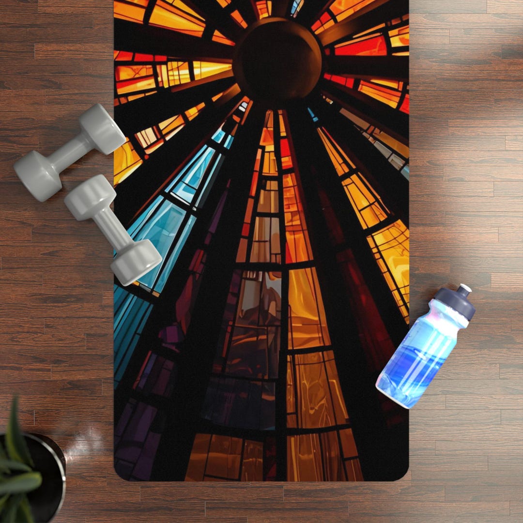 Stained Mat Stained Glass Cathedral Rubber Yoga Mat, Church Window Mandala Yoga Mat ...