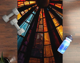Stained Glass Cathedral Rubber Yoga Mat, Church Window Mandala Yoga Mat, Beautiful Workout Mat