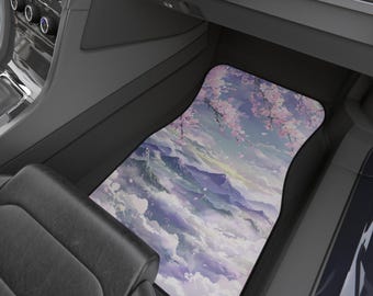 Pink Anime Cherry Blossom Sky Car Mats, Japanese Sakura Floor Liners, Pretty Car Decor Accessories
