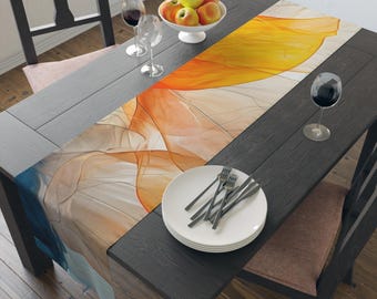 Watercolor Petals Table Runner, Abstract Floral Dining Linen