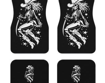 Juego de 4 alfombrillas de coche con diseño de esqueleto de anime, decoración de interiores con calaveras, regalos para coche de chico, diseño de espada Samari