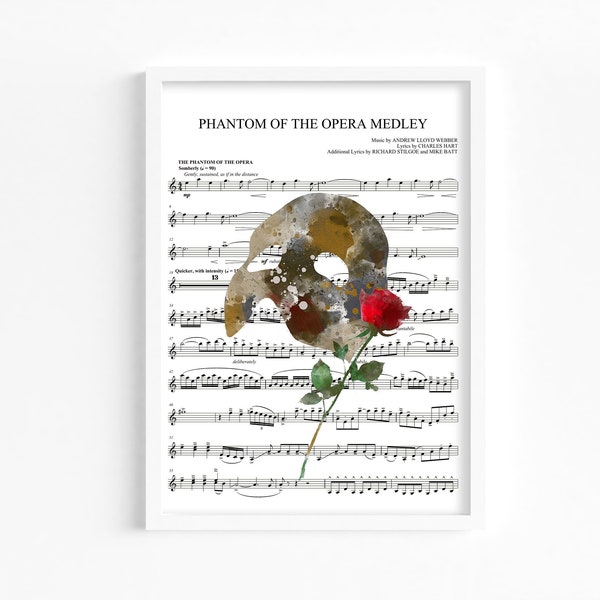 A4 Print The Phantom Of The Opera Music Sheet Print - The Phantom Of The Opera Music Print - Home or gift idea - A4 Print