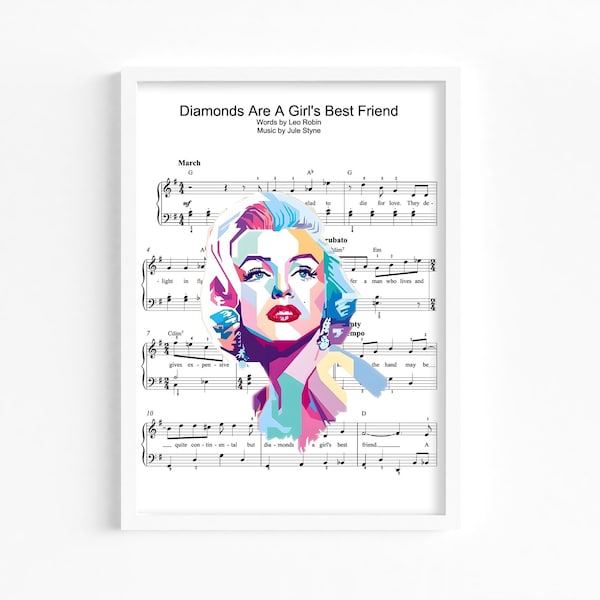 Digital download Marilyn Monroe Music Sheet Print - Marilyn Monroe Diamonds Music Print - Home or gift idea - A4 Digital download