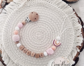 Wooden pacifier clip with rainbow