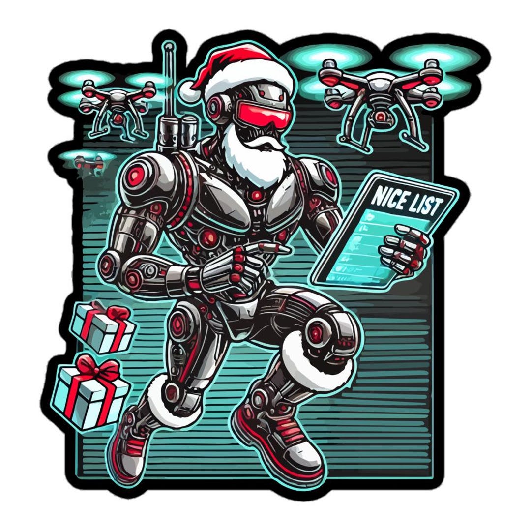 Santa Robot With Drones Futuristic Christmas Santa Claus Holding Nice ...