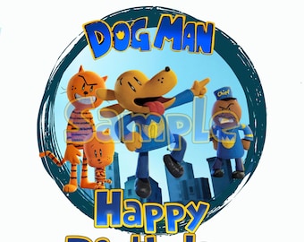 Dog Man Movie Happy Birthday-taarttopper – (directe download) Beperkt bedrag