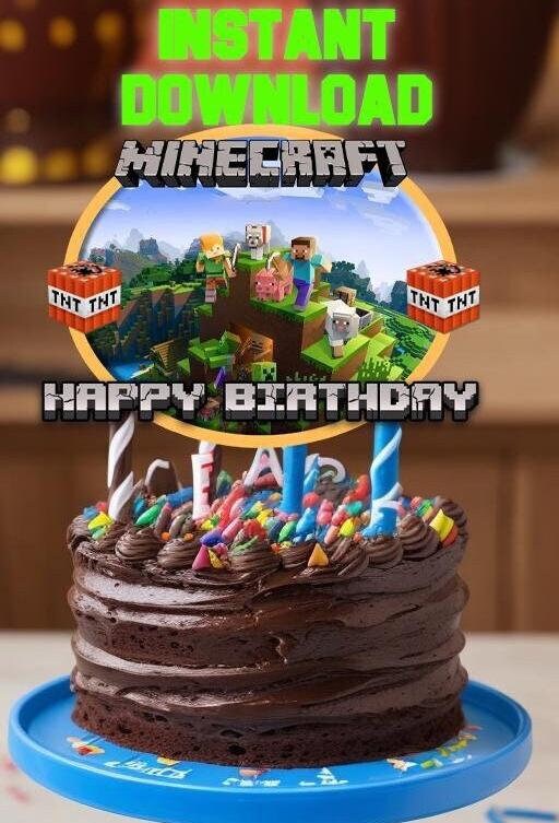 Minecraft Digital Cake Topper