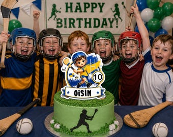 Personalised Hurling Cake Topper Printable, Gaelic Sports Birthday Decor, Custom Name & Age, Digital Download, Check description for Teams